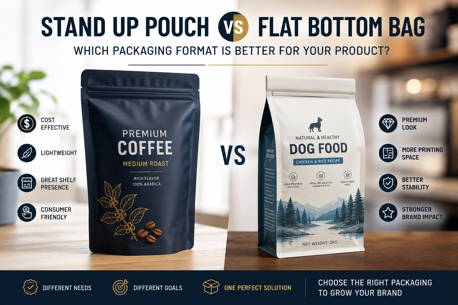 Stand Up Pouch vs Flat Bottom Bag: Which Packaging Format Is Better for Your Product?